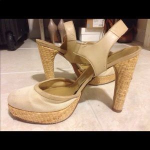 Stuart Weitzman straw platform heels